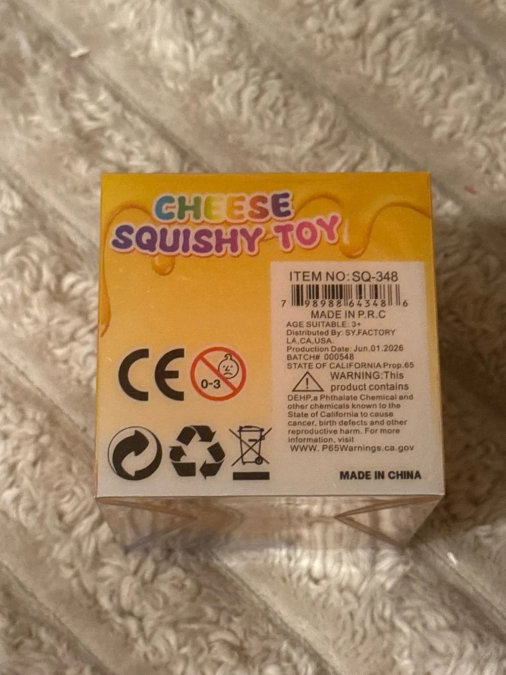Cheese Squishy Toy Stress Ball - Yellow